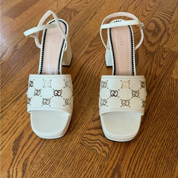Size 41 White GG stud embellished platform sandals - only worn once! - Picture 6 of 7